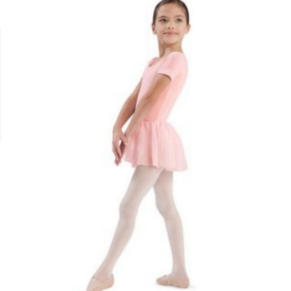 Pink short sleeve skirted leotard
